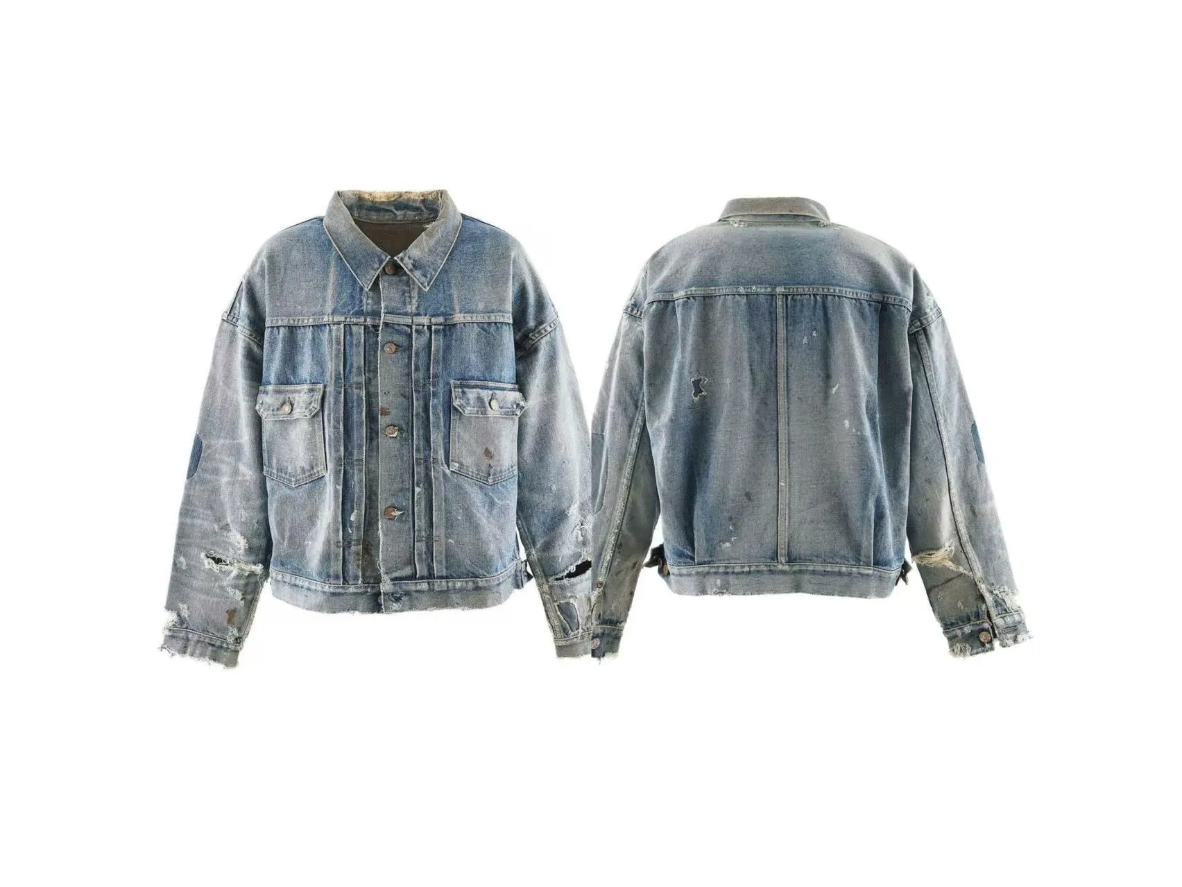 In stock NST1010 model blue P390 SAINT MICHAEL x BERBERJIN destroyed old ripped denim jacket graffiti rewashed water jacket size S-M-L-XL
